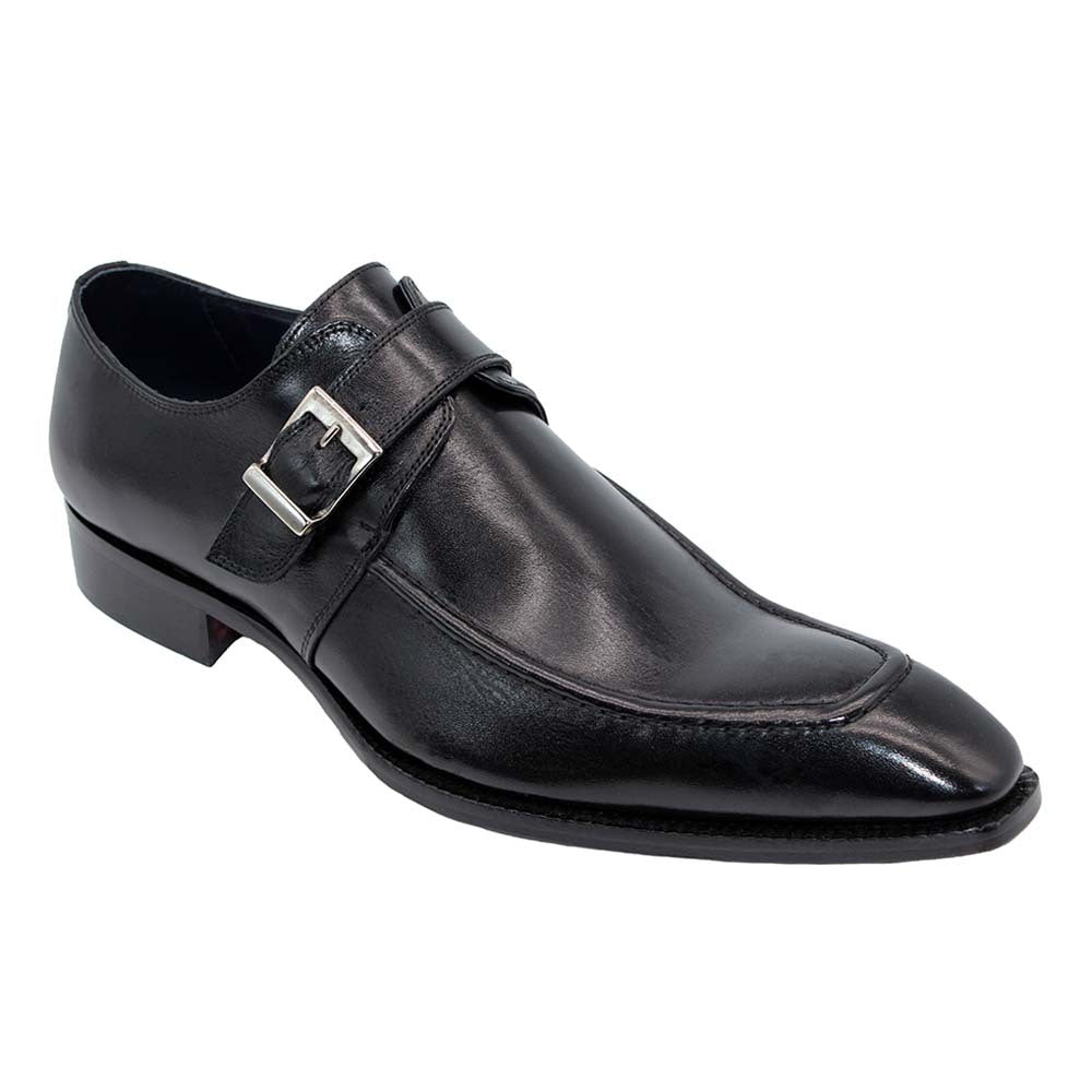 Duca Black Monk Strap Moc Toe Slip On