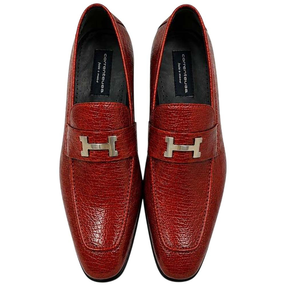 Corrente Men's Vita Calf Skin H-Buckle Loafer - Red
