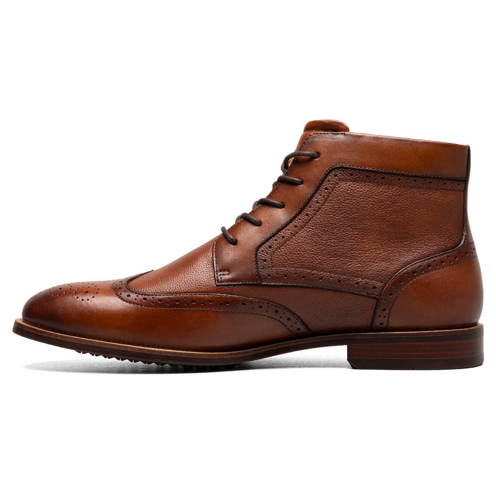 Florsheim Rucci Cognac Smooth Leather Wingtip Ankle Lace Up Boots