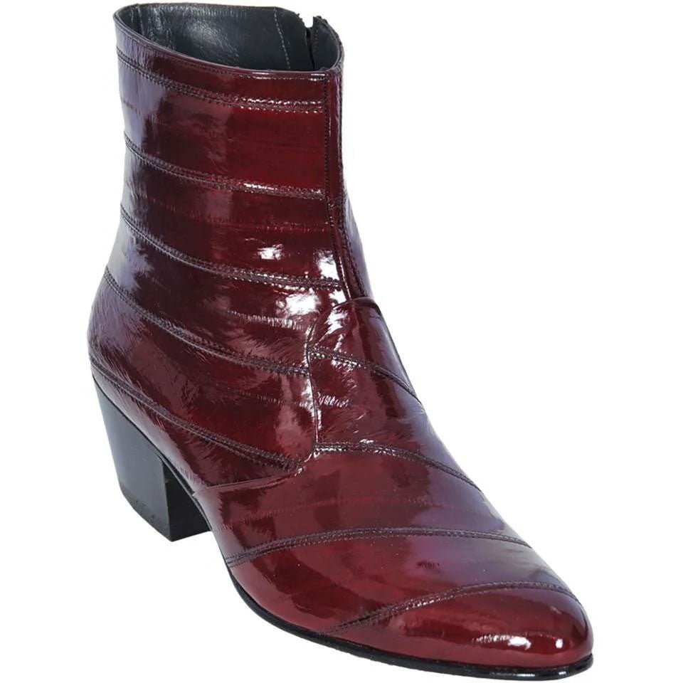 Los Altos Men's Burgundy Genuine Eel Skin Leather Ankle Boots - shoeclassix.com
