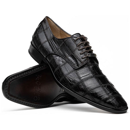 Pissa Brown Men's Genuine Crocodile and Lizard Skin Patchwork Derby