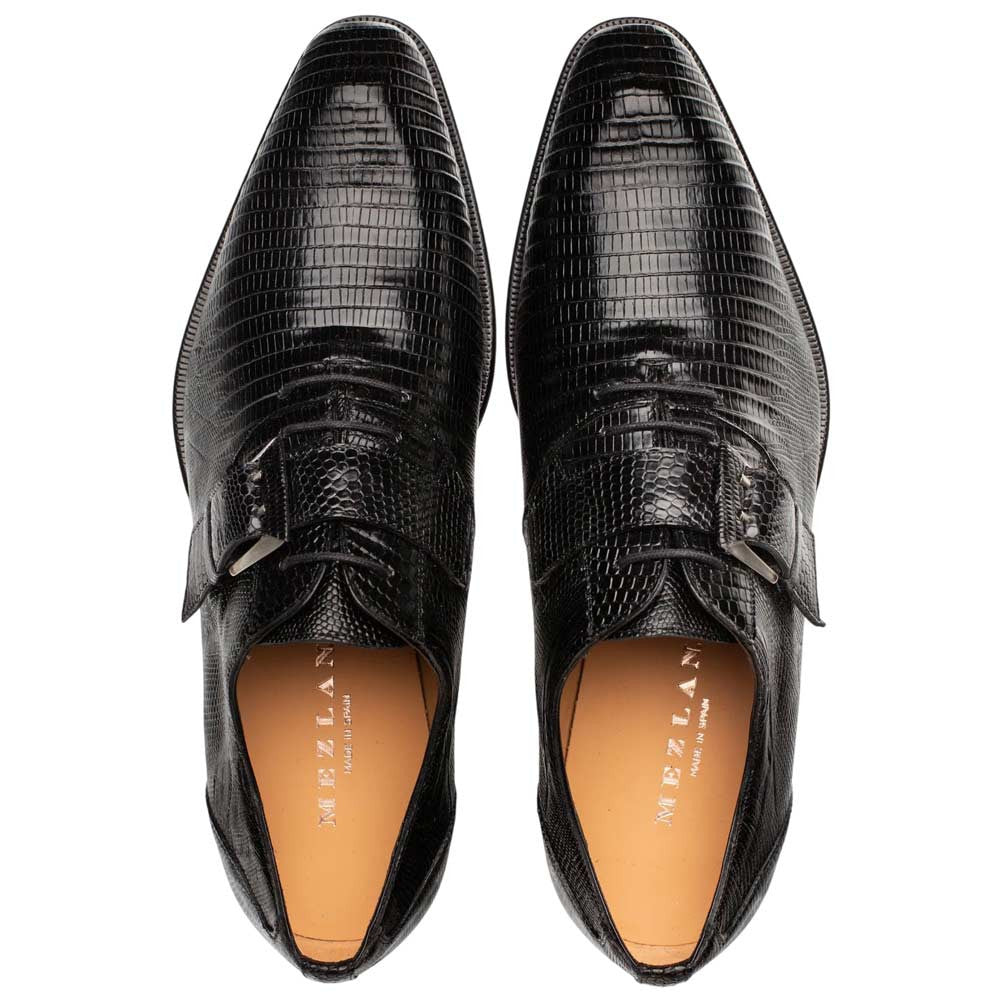 Mezlan Omero Monk-Oxford Black Hand-Burnished Lizard Hybrid Dress Shoes