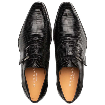 Mezlan Omero Monk-Oxford Black Hand-Burnished Lizard Hybrid Dress Shoes