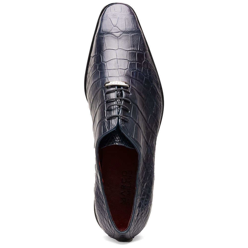 Bono Men's Genuine Alligator Skin Oxfords | Marco Di Milano Exotic Shoes in Navy