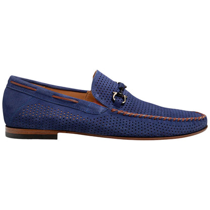 MEZLAN Men's Perforated Suede Blue Moccasin Loafer Tarraco