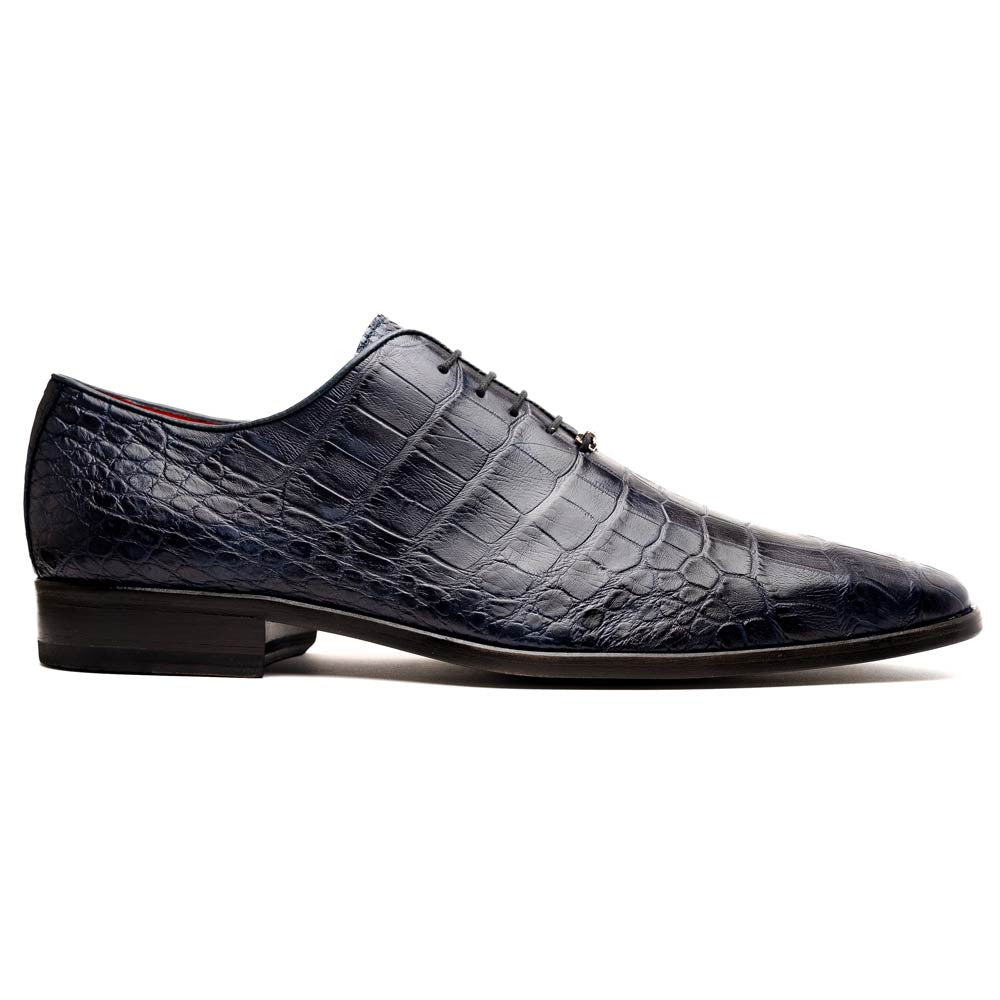 Bono Men's Genuine Alligator Skin Oxfords | Marco Di Milano Exotic Shoes in Navy