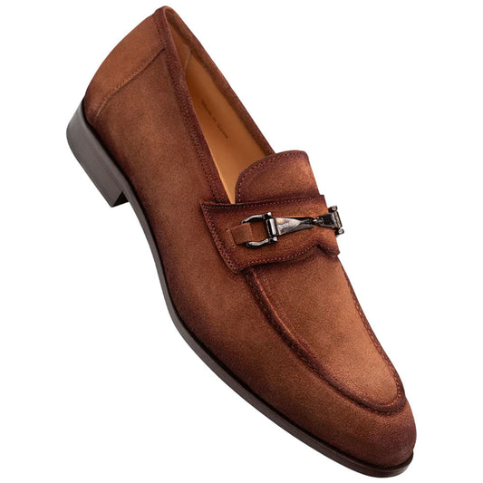 Bracco Burnished Suede Ornament Tan Slip On | Mezlan Dress Loafer for Men