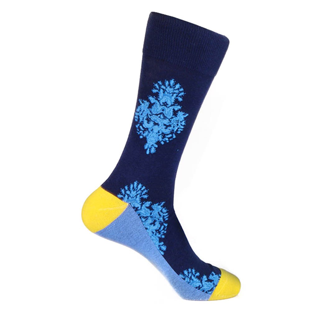 Steven Land Two Ornaments Pattern Blue Multi Cotton Nylon Spandex Men's Socks