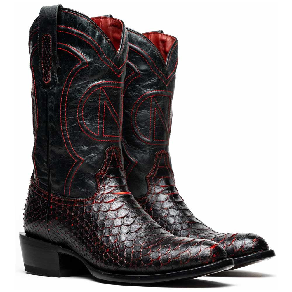 Kansas Genuine Python Skin Black Cherry Cowboy Boot | Marco Di Milano Western Boots