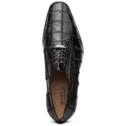 Pissa Brown Men's Genuine Crocodile and Lizard Skin Patchwork Derby