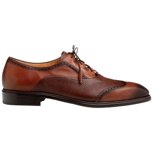 Mezlan Nord Cognac Burnished Calfskin Wing Tip Oxford Brogue Dress Shoe