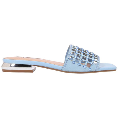 Lady Couture Women's Garden Blue Geometric Crystal Flat Slide Sandals