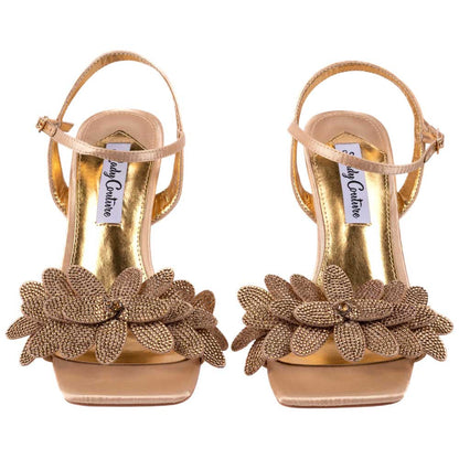 Lady Couture Lust Gold Rhinestone Petal Slingback Heels