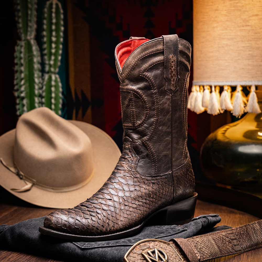 Kansas Genuine Python Skin Brown Cowboy Boot | Marco Di Milano Western Boots