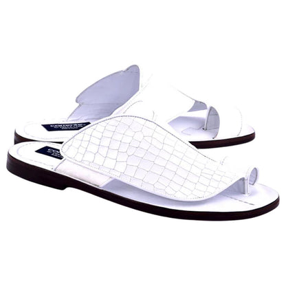 Corrente Men’s White Croco Print Ostrich Leather Open Toe Sandal