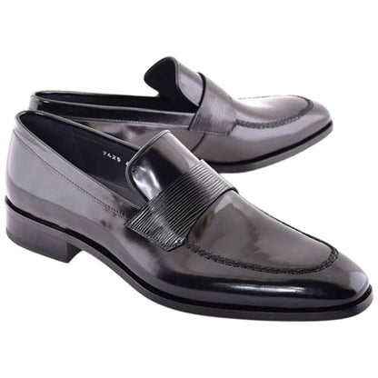 Corrente Men’s Luxe Leather Black Capt Toe Loafer