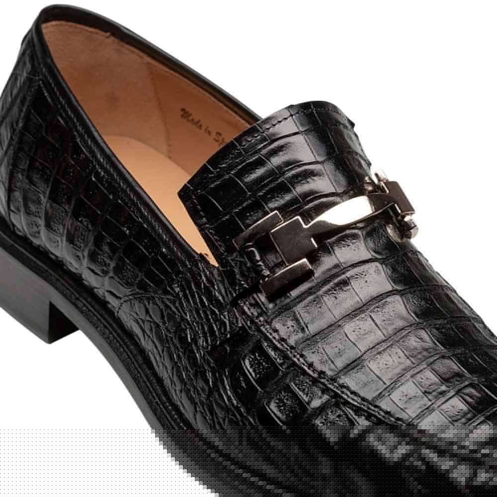 Mezlan Men’s Rhodas Black Crocodile Skin Ornament Exotic Dress Loafer