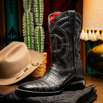Tucson Genuine Caiman Belly Skin Black Cowboy Boot | Marco Di Milano Western Boots