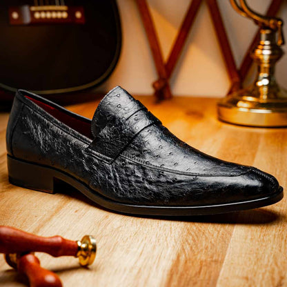 Salvatore Black Men’s Full Quill Ostrich Skin Slip-on Loafers | Marco Di Milano
