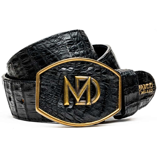 Iowa Genuine Caiman Crocodile Skin Belt in Black with Antique Western Buckle | Marco Di Milano Exotic Belt