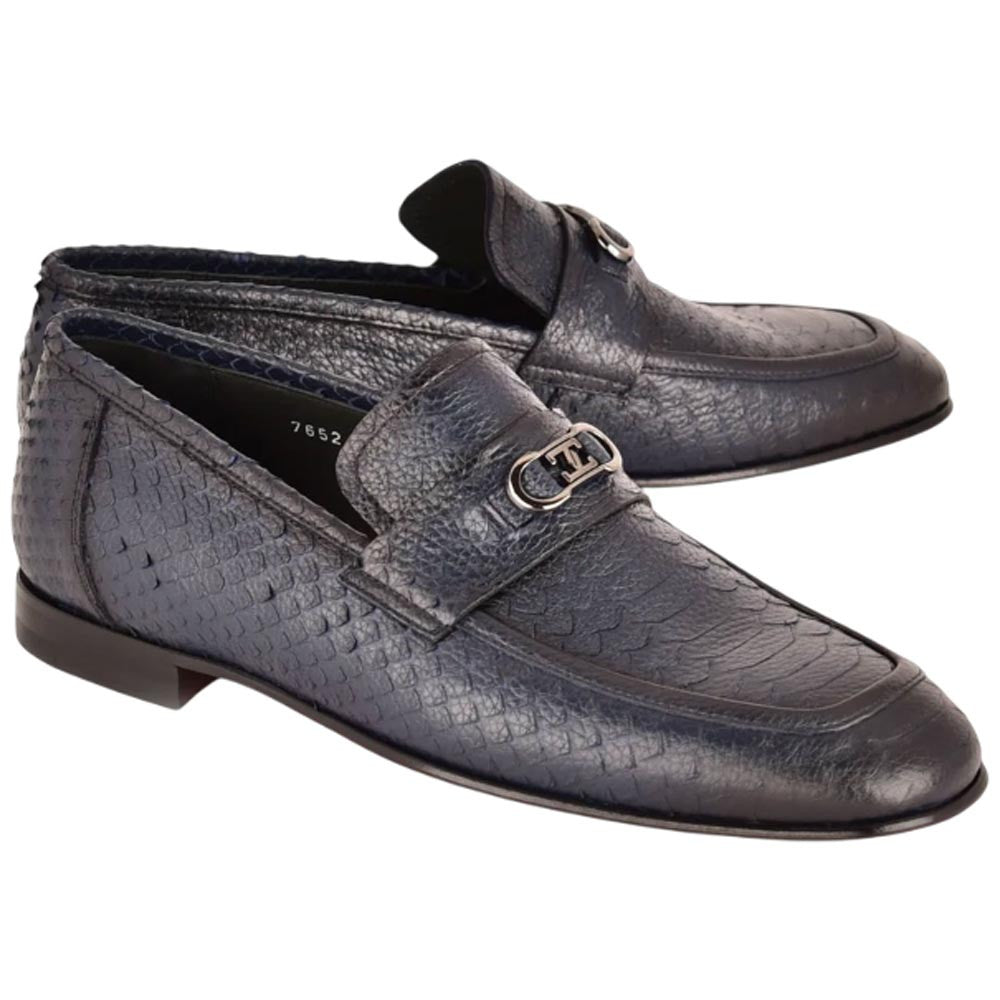 Corrente Men’s Low Cut Navy Python Leather Round Toe Loafer