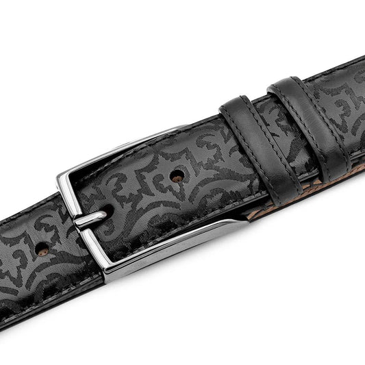 Mezlan Men’s Black Laser Print Calfskin Leather Belt