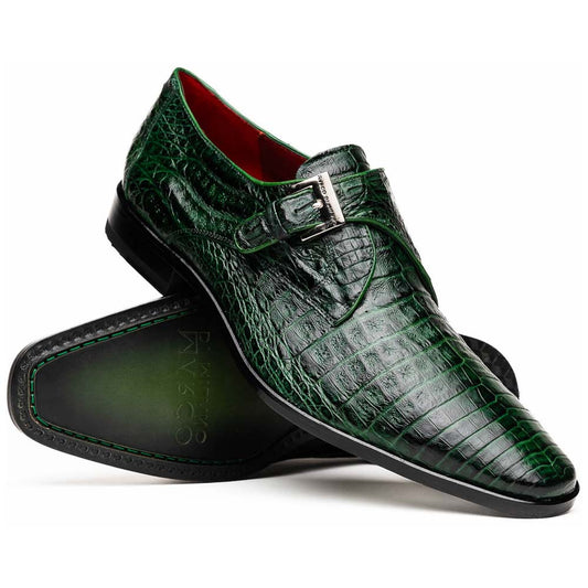 Rovigo Green Men’s Genuine Caiman Crocodile Skin Monk Strap | Marco Di Milano