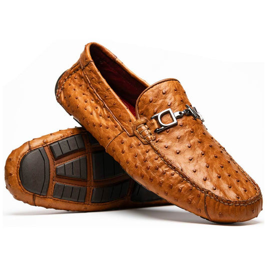 Bolonia Men’s Brandy Genuine Ostrich Horse-Bit Driver Loafers | Marco Di Milano