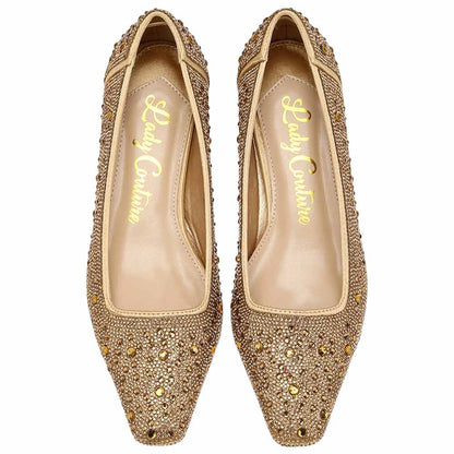 Lady Couture Fever Women's Gold Rhinestone Crystal Pointed Toe Dress Shoes