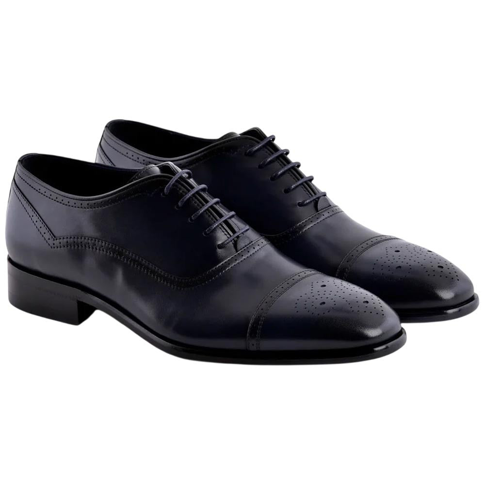 Corrente Men's Perforated Cap-Toe Oxford - Navy