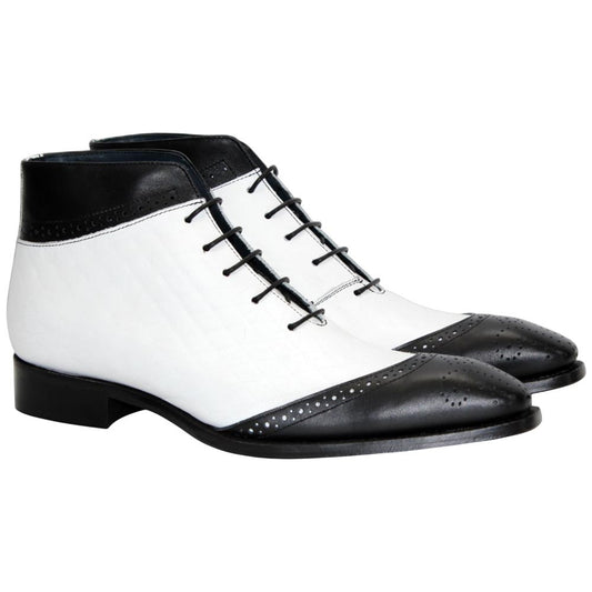Lauro Black w/White Calfskin Leather Boot | Duca Dress Boots for Men