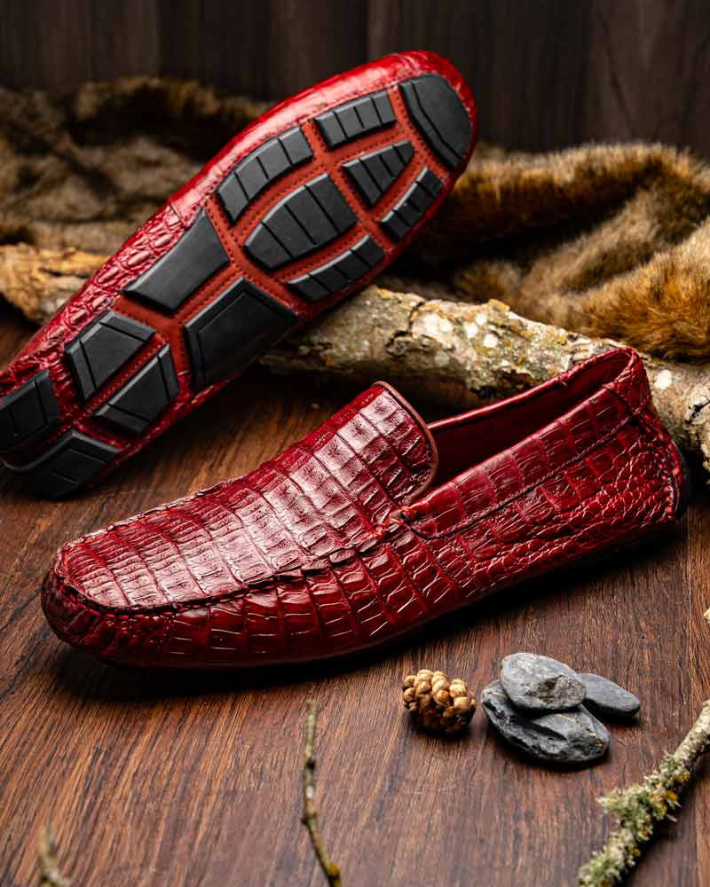 Marco Di Milano Remo Wine Caiman Driving Slip-On Loafers