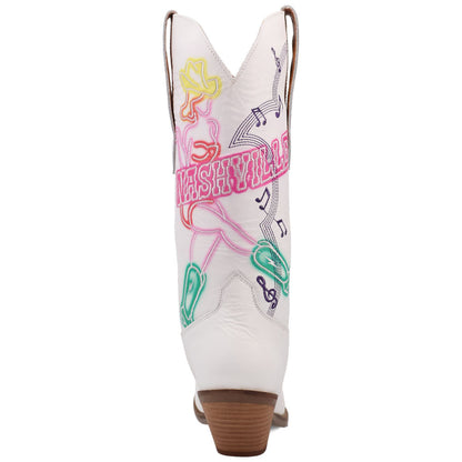 Nashville Nights Leather White with Multi-Color Embroidered Snip Toe Women Boot | Dingo Western Cowgirl Boots