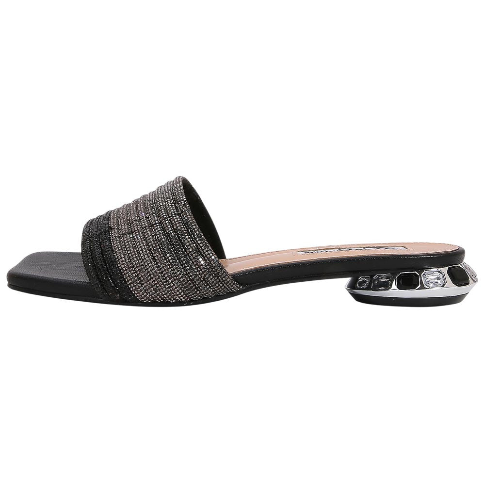 Lady Couture Women's Amazing Black Multi Color Rhinestone Strap Slide Sandals