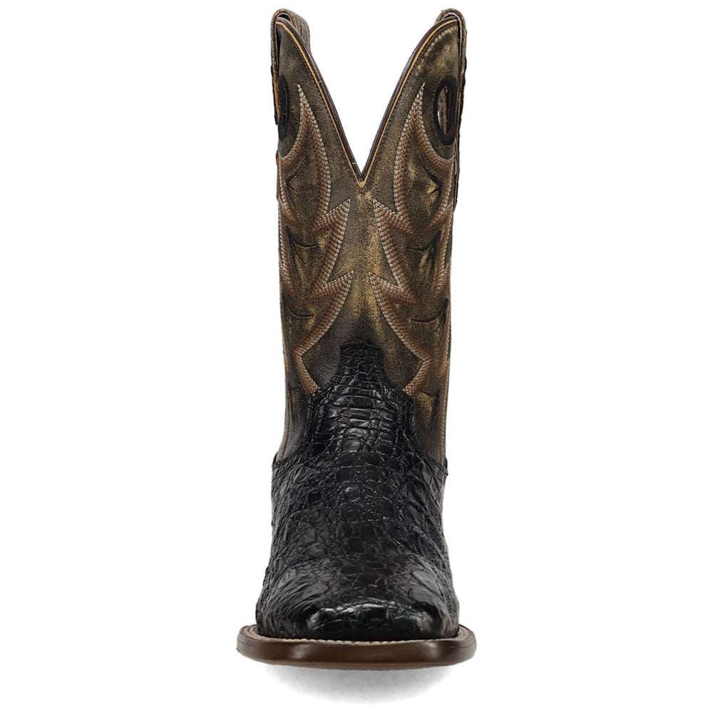 Dan Post Marsh Black Caiman Skin Broad Square Toe Western Cowboy Boots