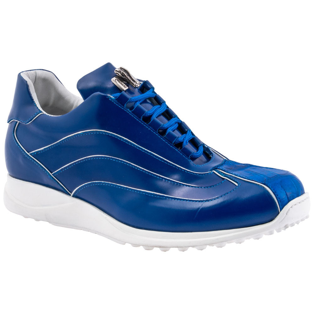 MAURI Shoes Men’s Zephyr Royal Blue Calfskin & Baby Crocodile Leather Luxury Sneakers