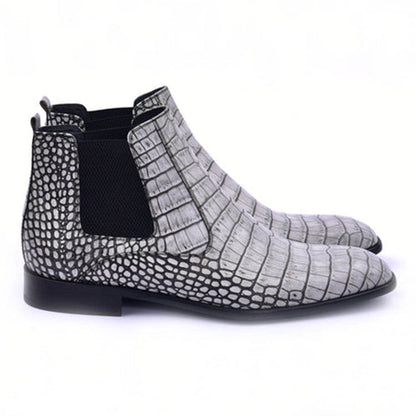 CORRENTE Embossed Crocodile Print Grey Ankle Boot
