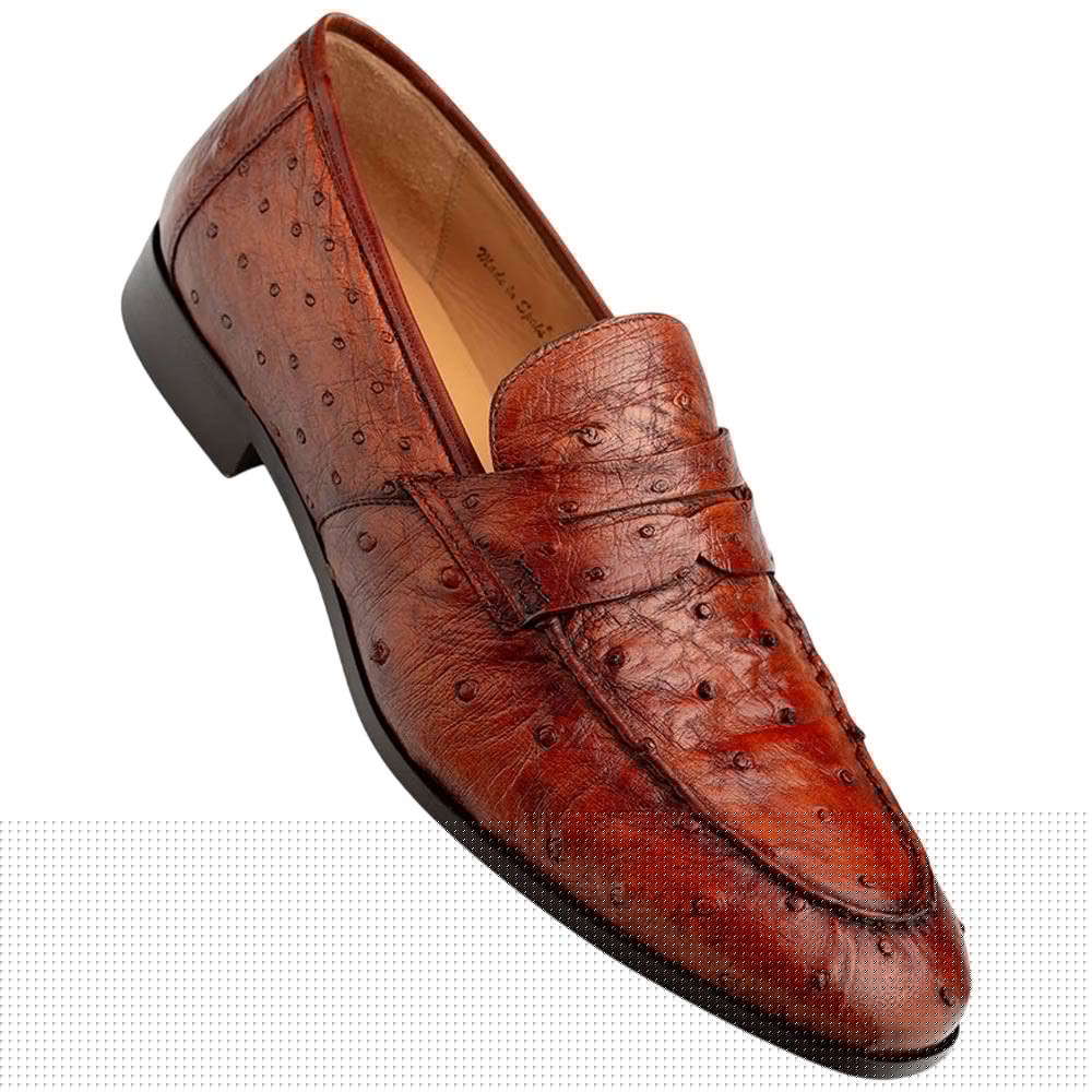 Mezlan Nogales Moc Toe Brandy Ostrich Leather Penny Loafer Dress Shoes