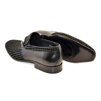 Corrente Men’s Black Handwoven Leather and Suede Slip-On