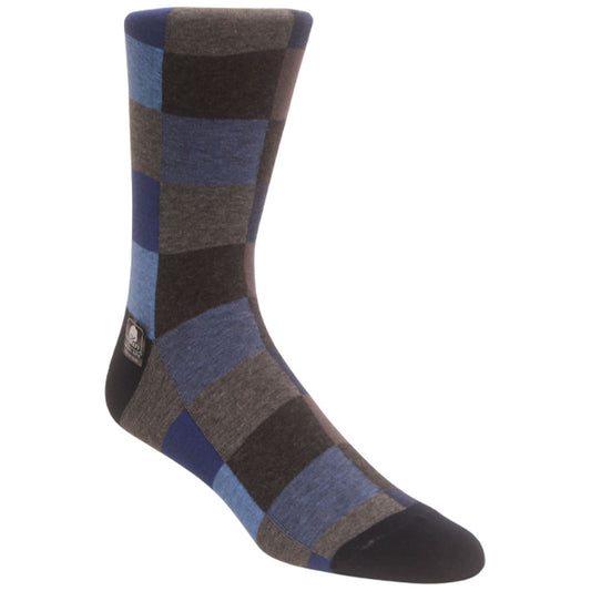 Oversized Navy/Blue Checks Men’s Crew Dress Sock | Stacy Adams Premium Socks