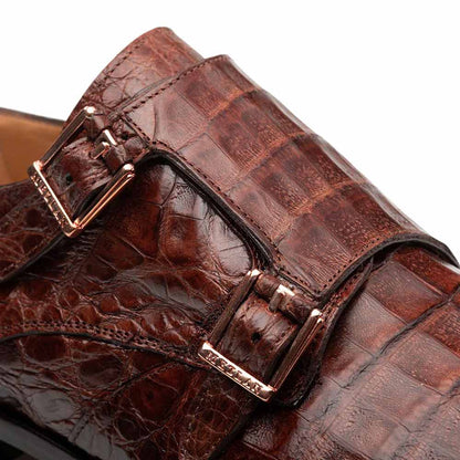 Mezlan of Spain Doyers Genuine Crocodile Skin Double Monk Strap Dress Shoes in Sport