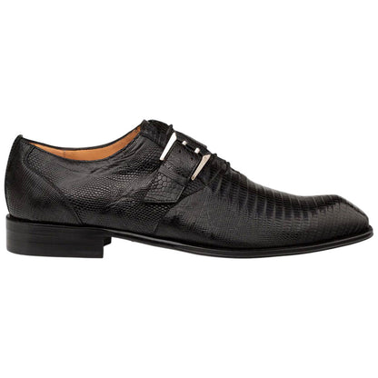 Mezlan Omero Monk-Oxford Black Hand-Burnished Lizard Hybrid Dress Shoes