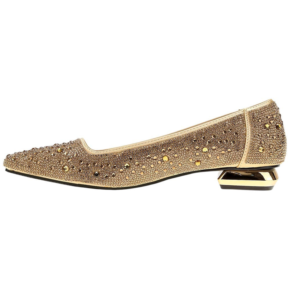 Lady Couture Fever Women's Gold Rhinestone Crystal Pointed Toe Dress Shoes