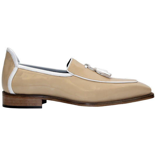 Fano Beige & White Patent Leather Slip On | Duca Dress Loafers for Men