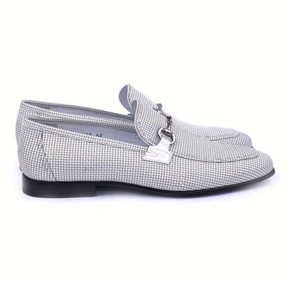 Corrente White Leather Silver Horse Bit Buckle Loafers for Men