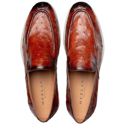 Mezlan of Spain Men’s Marmi Ostrich Flex Brandy Round Toe Exotic Leather Casual Moccasin Loafer