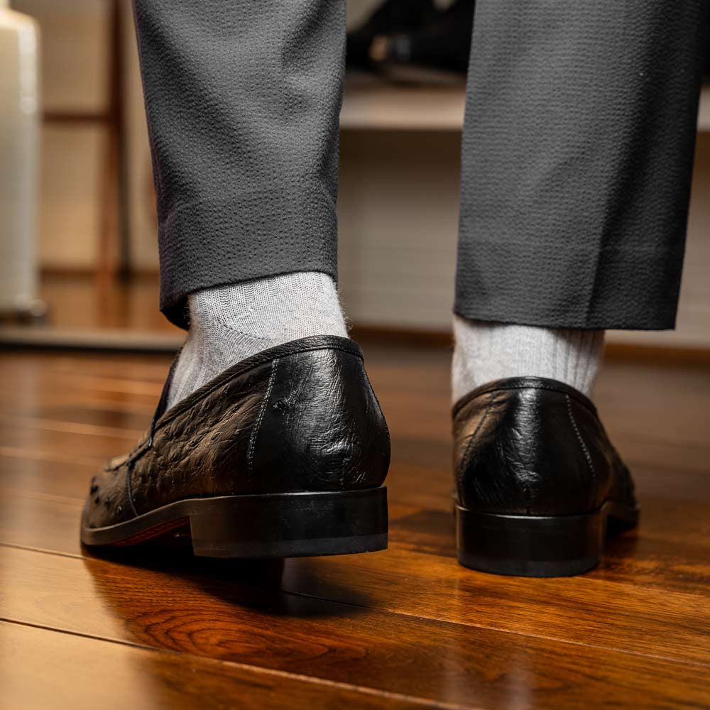 Salvatore Black Men’s Full Quill Ostrich Skin Slip-on Loafers | Marco Di Milano