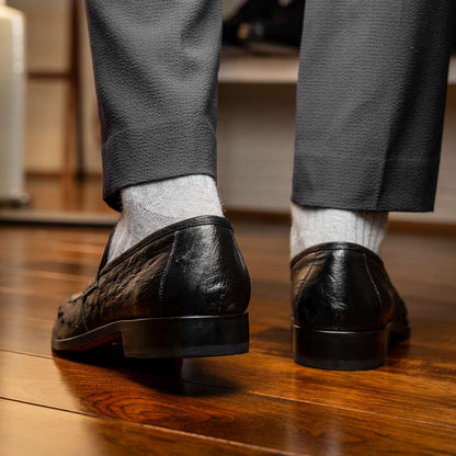 Salvatore Black Men’s Full Quill Ostrich Skin Slip-on Loafers | Marco Di Milano