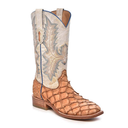 Corral Men’s Square Toe Cowboy Cognac Pirarucu Fish Boots