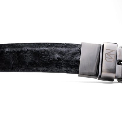 Domenico Men’s Genuine Exotic Ostrich Belts With Brushed Chrome Buckle | Marco Di Milano Exotic Belt in Black